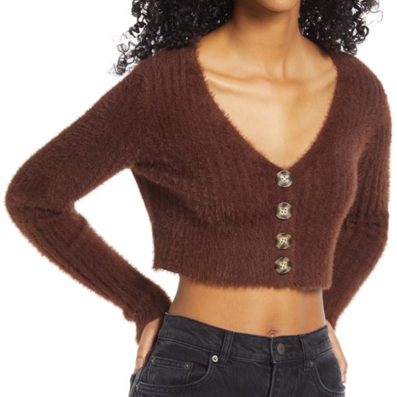 UO Rochelle Fuzzy Cropped Cardigan - Picture 1 of 6